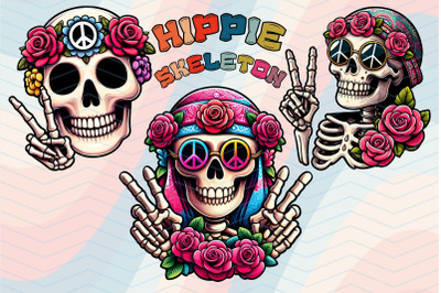 Hippie Retro Groovy Skeleton Peace Sign Clipart