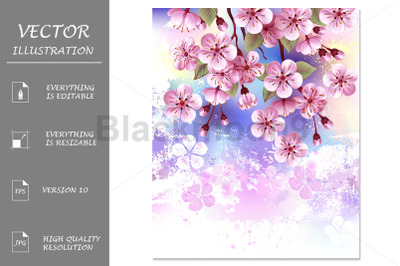 Pink sakura on textured background