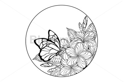 Monogram with butterfly and plumeria
