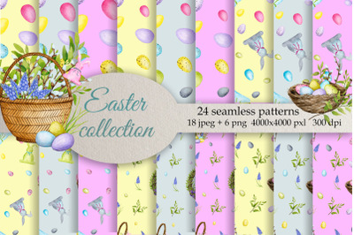 Easter seamless patterns. Watercolor PNG JPG