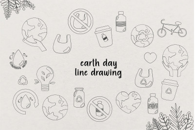 Cute Earth Day Line Art Set. Recycle Day