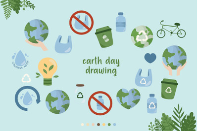 Cute Earth Day Clip Art Set. Recycle Day