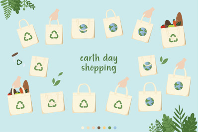 Earth Day Eco Shopping Bag Clip Art Set
