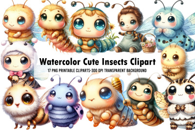 Watercolor Cute Insects Clipart