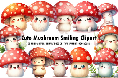 Cute Mushroom Smiling Clipart