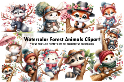 Watercolor Forest Animals Clipart