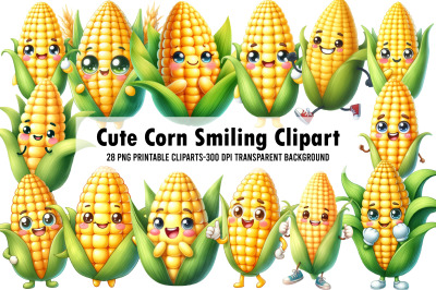 Watercolour Cute Corn Smiling Clipart