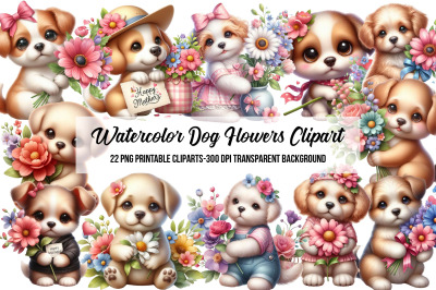 Watercolor Dog Flowers Clipart