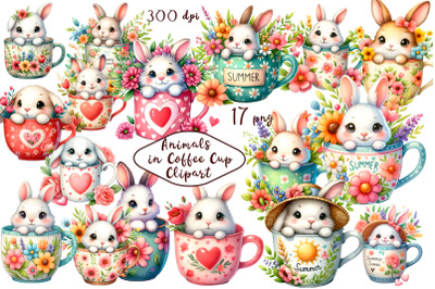 Bunny in cup clipart, Easter clipart, Bunny clipart