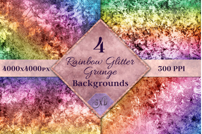 Rainbow Glitter Grunge Backgrounds - 4 Images