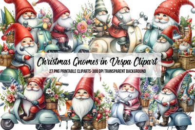 Christmas Gnomes in Vespa Clipart