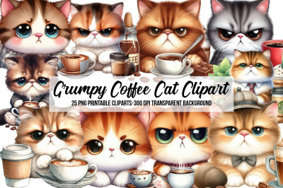 Grumpy Coffee Cat Clipart