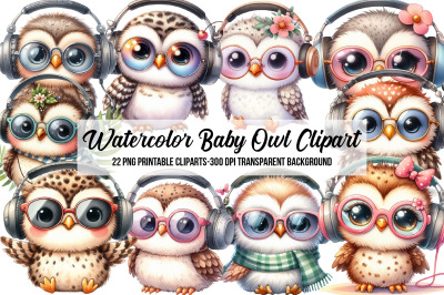 Watercolor Baby Owl Clipart