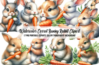 Watercolor Carrot Bunny Rabbit Clipart