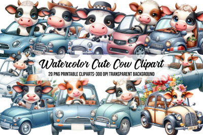 Watercolor Cute Cow Clipart