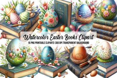 Watercolor Easter Books Clipart