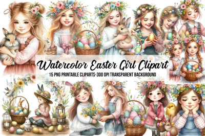 Watercolor Easter Girl Clipart