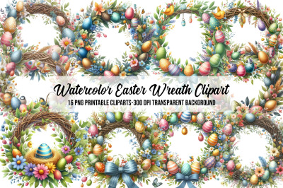 Watercolor Easter Wreath Clipart