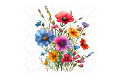Spring Wildflower PNG: Digital Floral Illustration for Sublimation Des