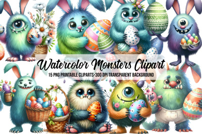 Watercolor Monsters Clipart