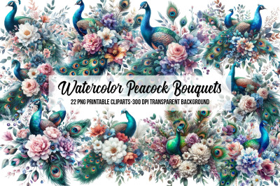 Watercolor Peacock Bouquets