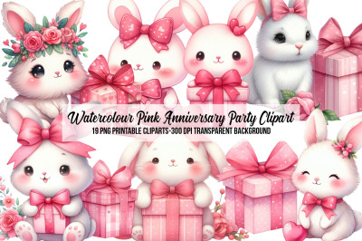 Watercolour Pink Anniversary Party Clipart