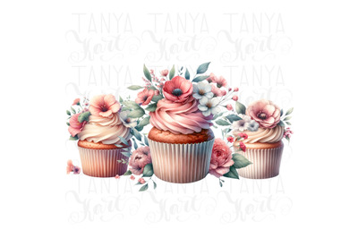 Watercolor Cupcakes Printable Art - Digital Download for Sublimation D