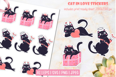 Cute cat in love stickers | Valentine&#039;s Day Sticker