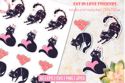 Cute cat in love stickers | Valentine&#039;s Day Sticker