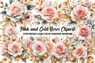 Pink and Gold Roses Clipart