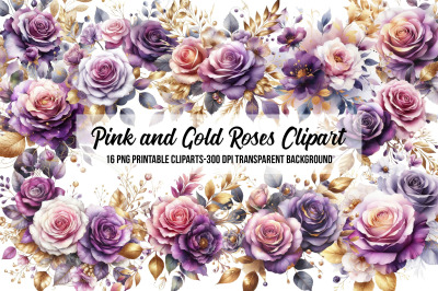 Pink and Gold Roses Clipart