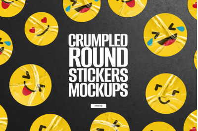 Crumpled Round Stickers Mockups