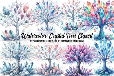 Watercolor  Crystal Trees Clipart