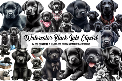 Watercolor Black Labs Clipart