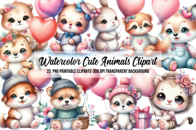 Watercolor Cute Animals Clipart