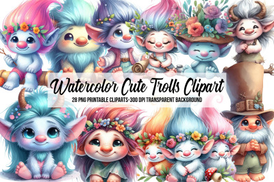 Watercolor Cute Trolls Clipart
