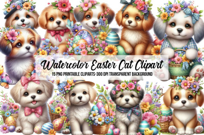 Watercolor Easter Cat Clipart