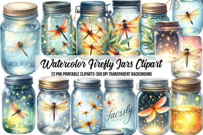 Watercolor Firefly Jars Clipart