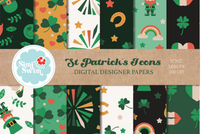 St Patricks Day Color Digital Papers, Lucky Pattern Bundle, Holiday, I