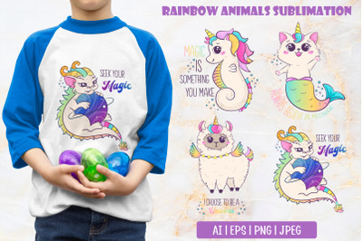 Kawaii rainbow animals unicorn sublimation design