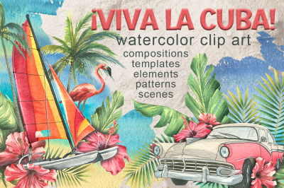 Cuba beach holiday watercolor