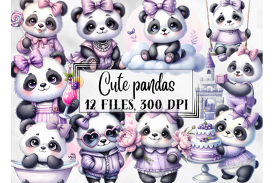 Pandas clipart, cute little pandas png