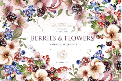 Berries &amp; Flowers Watercolor Elements