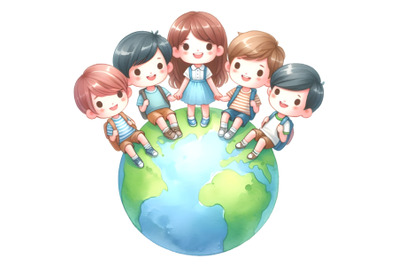 Five kids on top of a globe