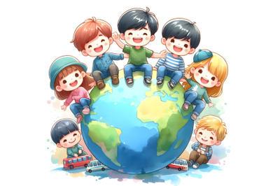 Five kids on top of a globe