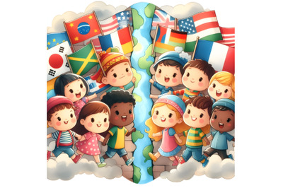 Border made from multinational kids