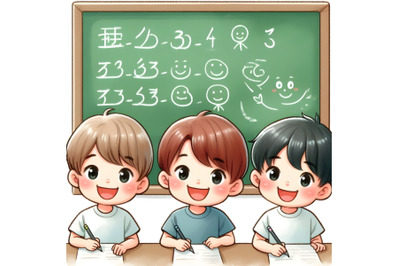 Smiling kids on writing board