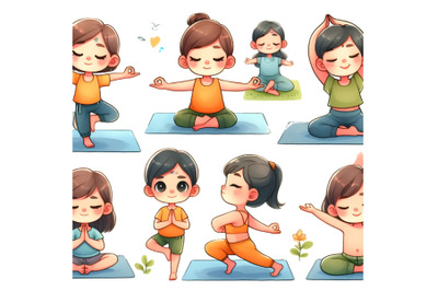 Yoga kids poses vector cartoon