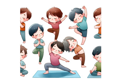 Yoga kids poses vector cartoon