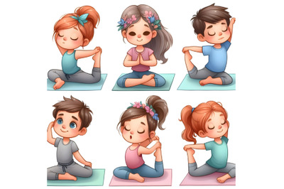 Yoga kids poses vector cartoon